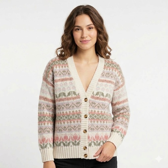 Van Heusen Sweaters - Vintage Van Heusen For Her Chunky Cable Knit Multicolor Cardigan Large